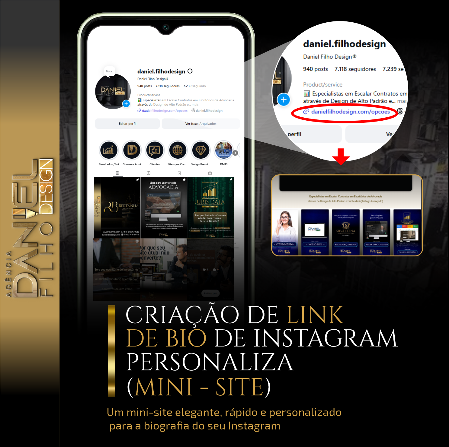 criação de link para bio - mini site juris loja - daniel filho design